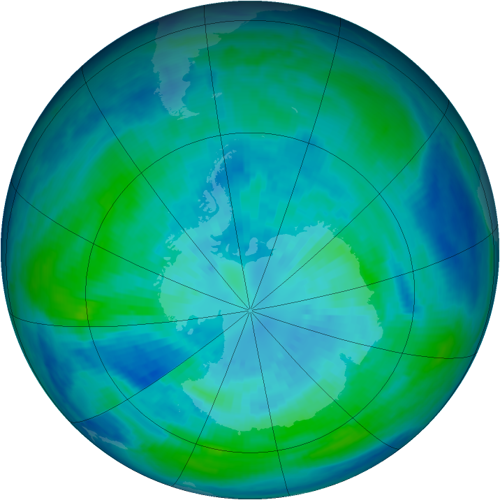 Antarctic ozone map for 29 March 1998